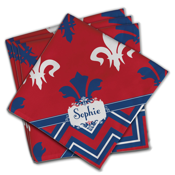 Custom Patriotic Fleur de Lis Cloth Napkins (Set of 4) (Personalized)
