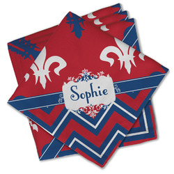 Patriotic Fleur de Lis Cloth Cocktail Napkins - Set of 4 w/ Name or Text