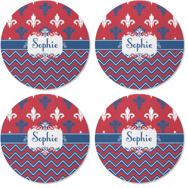 Patriotic Fleur de Lis Coaster Round Rubber Back - Apvl