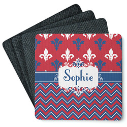 Patriotic Fleur de Lis Square Rubber Backed Coasters - Set of 4 (Personalized)