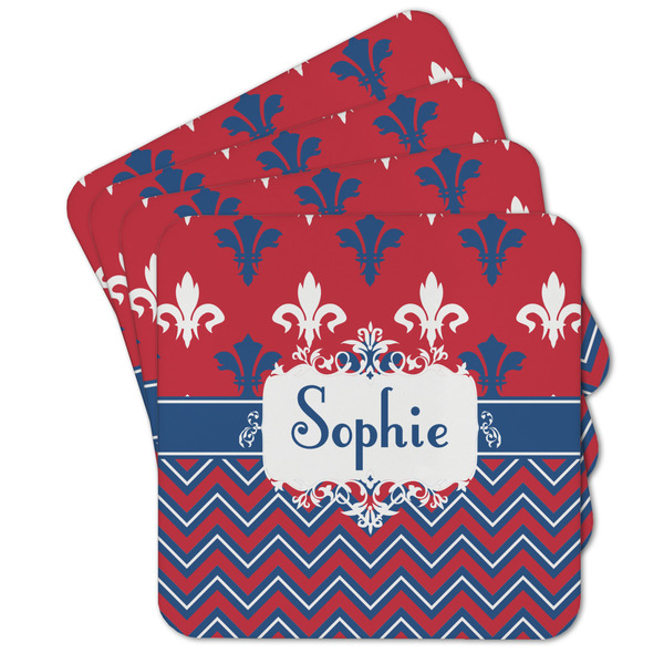 Custom Patriotic Fleur de Lis Cork Coaster - Set of 4 w/ Name or Text
