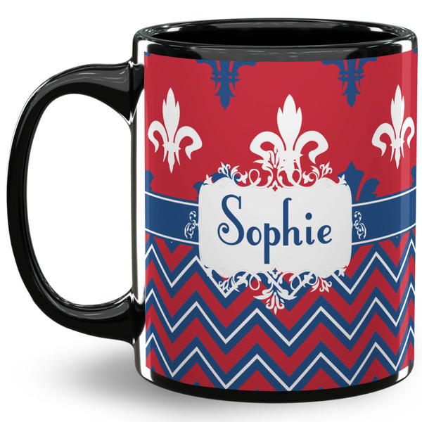 Custom Patriotic Fleur de Lis 11 Oz Coffee Mug - Black (Personalized)