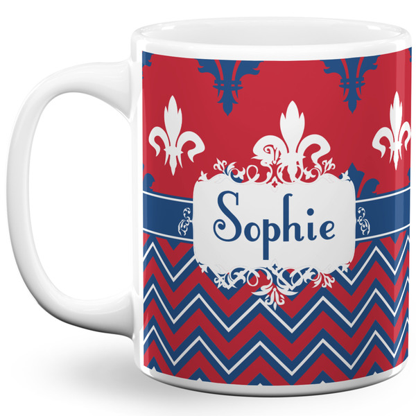 Custom Patriotic Fleur de Lis 11 Oz Coffee Mug - White (Personalized)