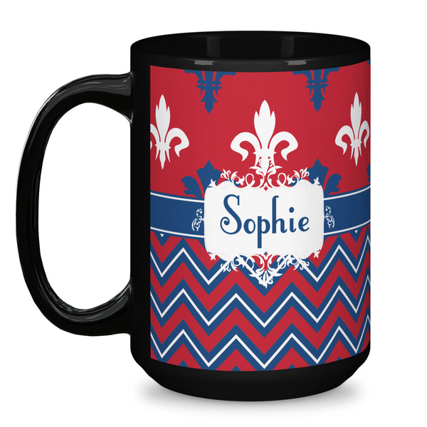 Patriotic Fleur de Lis Coffee Mug - 15 oz - Black