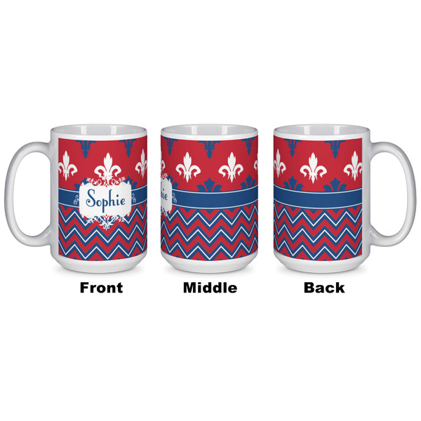 Patriotic Fleur de Lis Coffee Mug - 15 oz - White APPROVAL