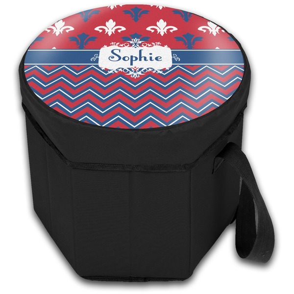 Patriotic Fleur de Lis Collapsible Personalized Cooler & Seat (Closed)