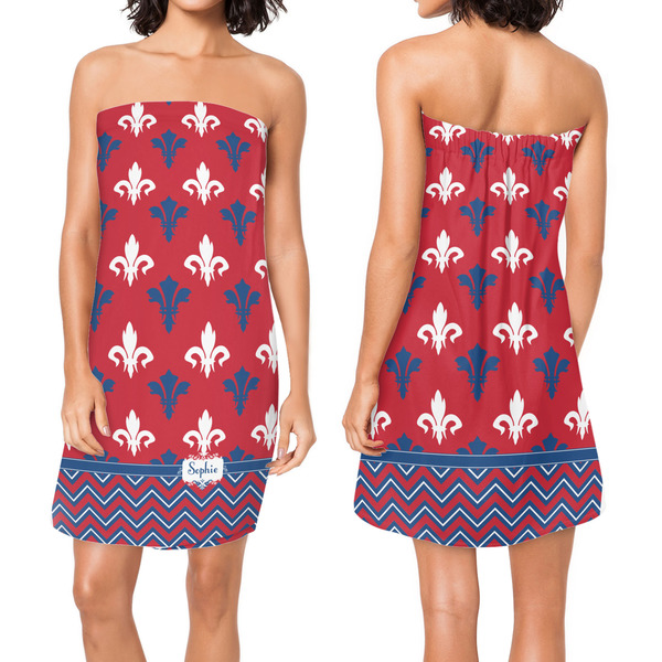 Patriotic Fleur de Lis Custom Bath Wrap - Front & Back View