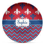 Patriotic Fleur de Lis Microwave Safe Plastic Plate - Composite Polymer (Personalized)