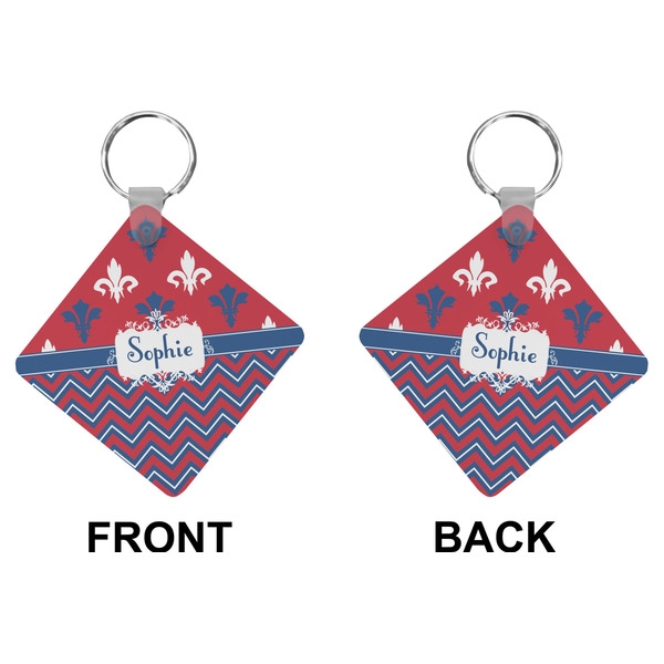 Patriotic Fleur de Lis Diamond Keychain (Front + Back)