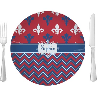 Patriotic Fleur de Lis 10" Glass Lunch / Dinner Plates - Single or Set (Personalized)