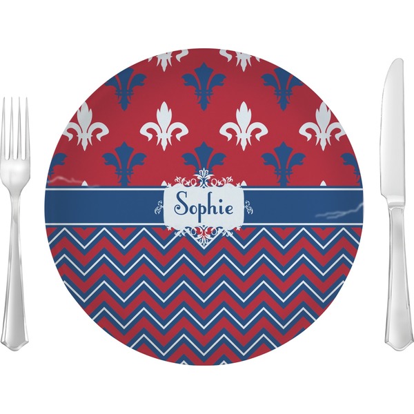 Custom Patriotic Fleur de Lis Glass Lunch / Dinner Plate 10" (Personalized)