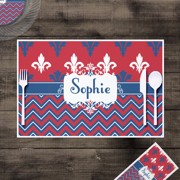 Patriotic Fleur de Lis Disposable Paper Placemat - In Context