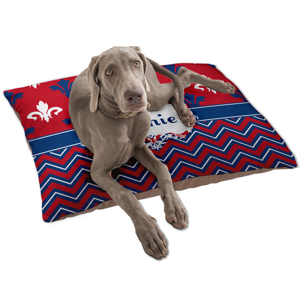 Custom Patriotic Fleur de Lis Dog Bed - Large w/ Name or Text