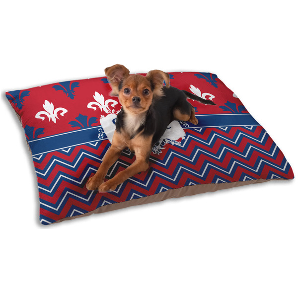 Custom Patriotic Fleur de Lis Dog Bed - Small w/ Name or Text