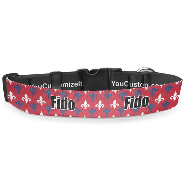 Custom Patriotic Fleur de Lis Deluxe Dog Collar - Double Extra Large (20.5" to 35") (Personalized)