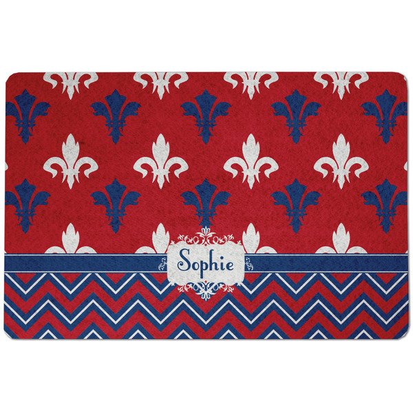 Patriotic Fleur de Lis Dog Food Mat - Small without bowls