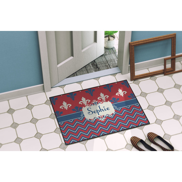 Patriotic Fleur de Lis Door Mat Lifestyle