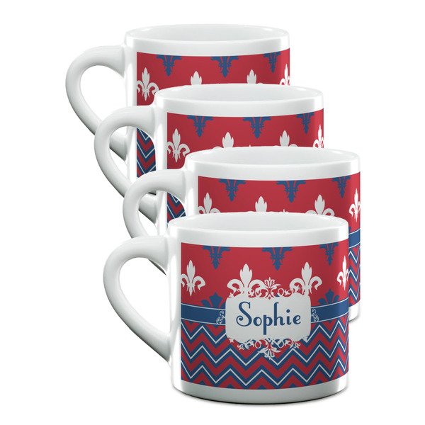 Custom Patriotic Fleur de Lis Double Shot Espresso Cups - Set of 4 (Personalized)
