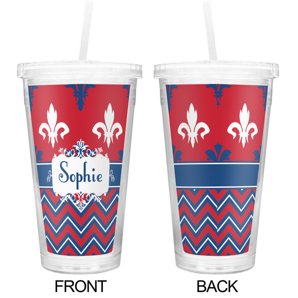Patriotic Fleur de Lis Double Wall Tumbler with Straw - Approval