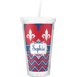 Patriotic Fleur de Lis Double Wall Tumbler with Straw (Personalized)