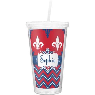 Patriotic Fleur de Lis Double Wall Tumbler with Straw (Personalized)