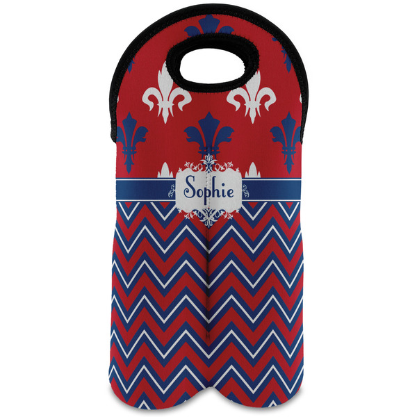 Custom Patriotic Fleur de Lis Wine Tote Bag (2 Bottles) (Personalized)
