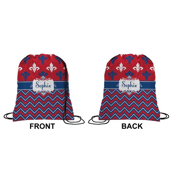 Patriotic Fleur de Lis Drawstring Backpack Front & Back Medium
