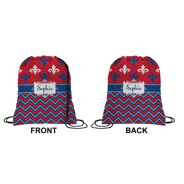 Patriotic Fleur de Lis Drawstring Backpack Front & Back Small