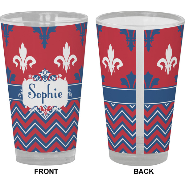 Patriotic Fleur de Lis Pint Glass - Full Color - Front & Back Views