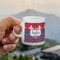 Patriotic Fleur de Lis Espresso Cup - 3oz LIFESTYLE (new hand)