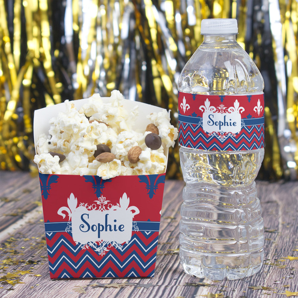 Patriotic Fleur de Lis French Fry Favor Box - w/ Water Bottle