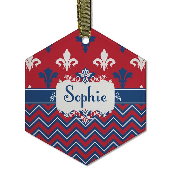 Patriotic Fleur de Lis Frosted Glass Ornament - Hexagon