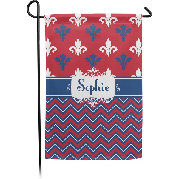 Custom Patriotic Fleur de Lis Small Garden Flag - Double Sided w/ Name or Text