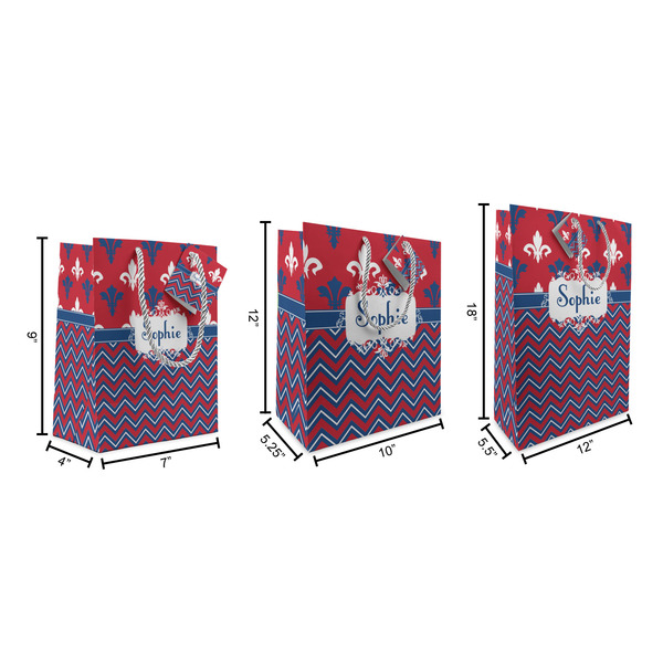 Patriotic Fleur de Lis Gift Bags - All Sizes - Dimensions