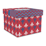 Patriotic Fleur de Lis Gift Box with Lid - Canvas Wrapped - Large (Personalized)