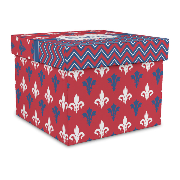 Custom Patriotic Fleur de Lis Gift Box with Lid - Canvas Wrapped - Large (Personalized)
