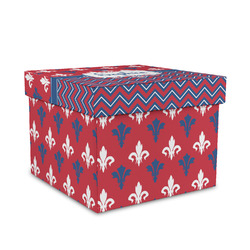 Patriotic Fleur de Lis Gift Box with Lid - Canvas Wrapped - Medium (Personalized)