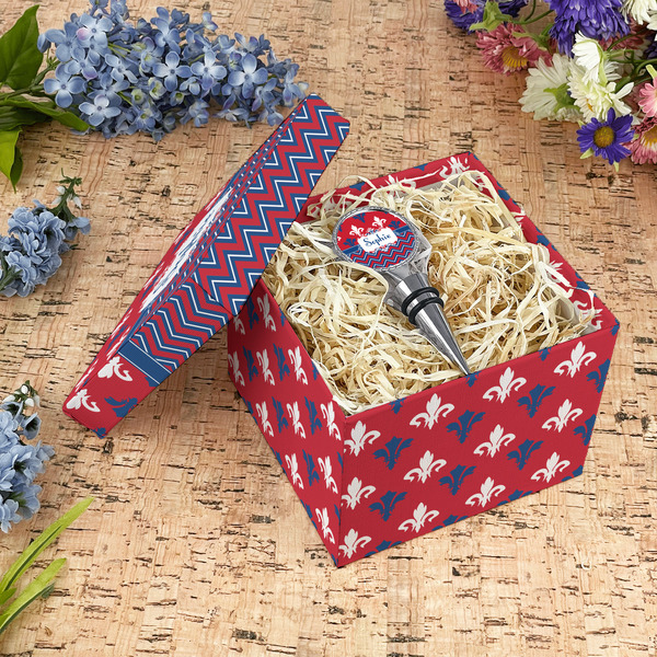 Patriotic Fleur de Lis Gift Boxes with Lid - Canvas Wrapped - Medium - In Context