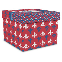 Patriotic Fleur de Lis Gift Box with Lid - Canvas Wrapped - X-Large (Personalized)