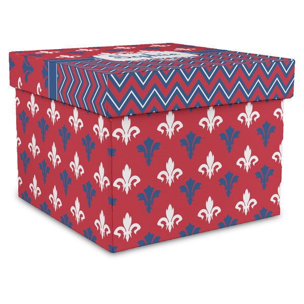 Custom Patriotic Fleur de Lis Gift Box with Lid - Canvas Wrapped - X-Large (Personalized)