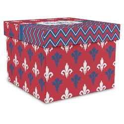Patriotic Fleur de Lis Gift Box with Lid - Canvas Wrapped - XX-Large (Personalized)