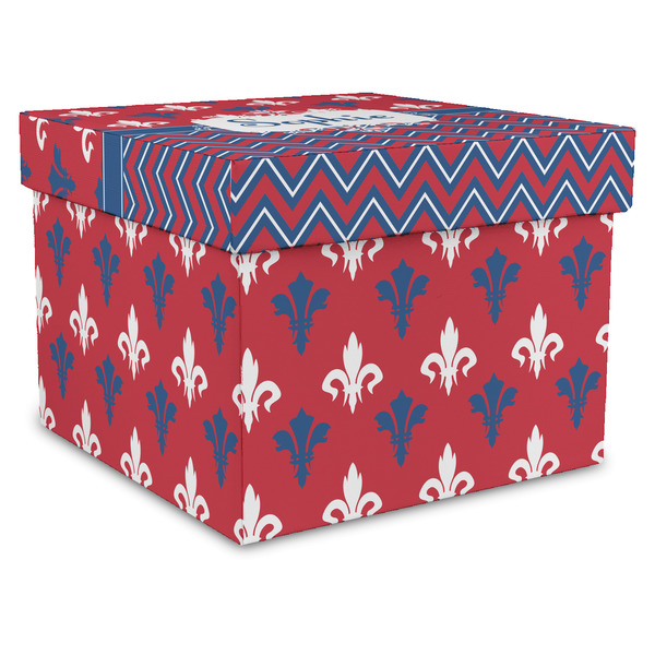 Custom Patriotic Fleur de Lis Gift Box with Lid - Canvas Wrapped - XX-Large (Personalized)