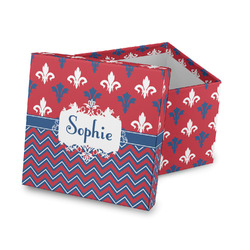 Patriotic Fleur de Lis Gift Box with Lid - Canvas Wrapped (Personalized)