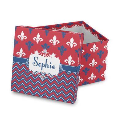 Patriotic Fleur de Lis Gift Box with Lid - Canvas Wrapped (Personalized)