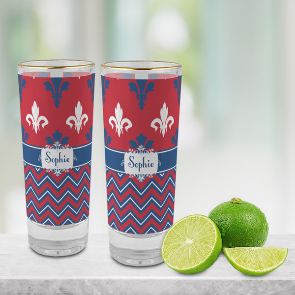 Patriotic Fleur de Lis Glass Shot Glass - 2 oz - LIFESTYLE