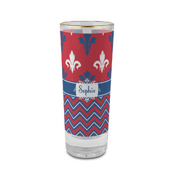 Patriotic Fleur de Lis 2 oz Shot Glass - Glass with Gold Rim (Personalized)