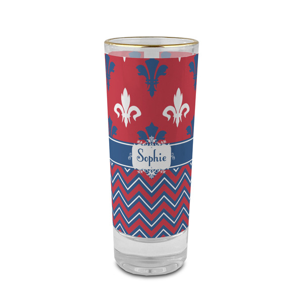 Custom Patriotic Fleur de Lis 2 oz Shot Glass -  Glass with Gold Rim - Set of 4 (Personalized)