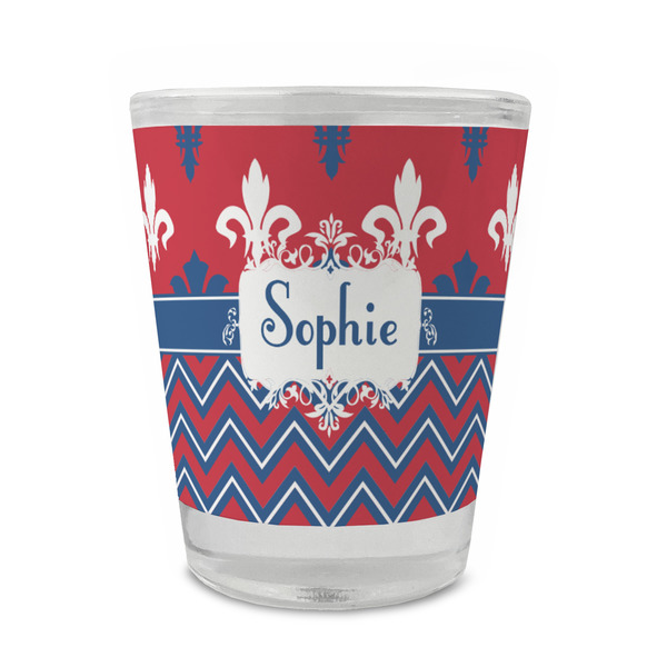 Custom Patriotic Fleur de Lis Glass Shot Glass - 1.5 oz - Set of 4 (Personalized)