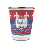 Patriotic Fleur de Lis Glass Shot Glass - 1.5 oz - with Gold Rim - Set of 4 (Personalized)