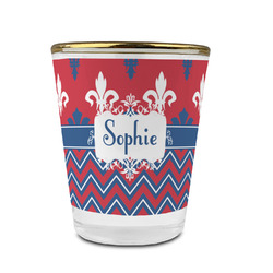 Patriotic Fleur de Lis Glass Shot Glass - 1.5 oz - with Gold Rim - Set of 4 (Personalized)